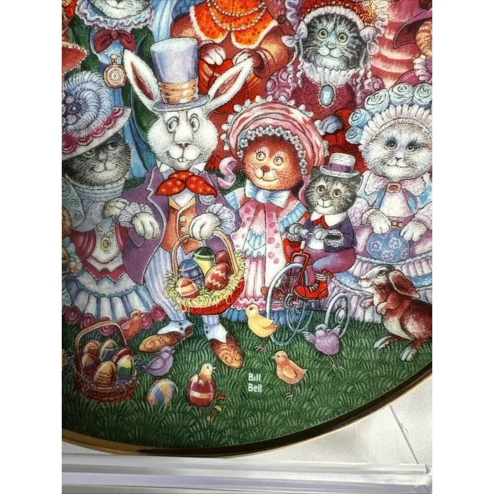 Franklin Mint Bill Bell 'Easter Purrade' Collectible Plate Holiday Bunny Cats EU